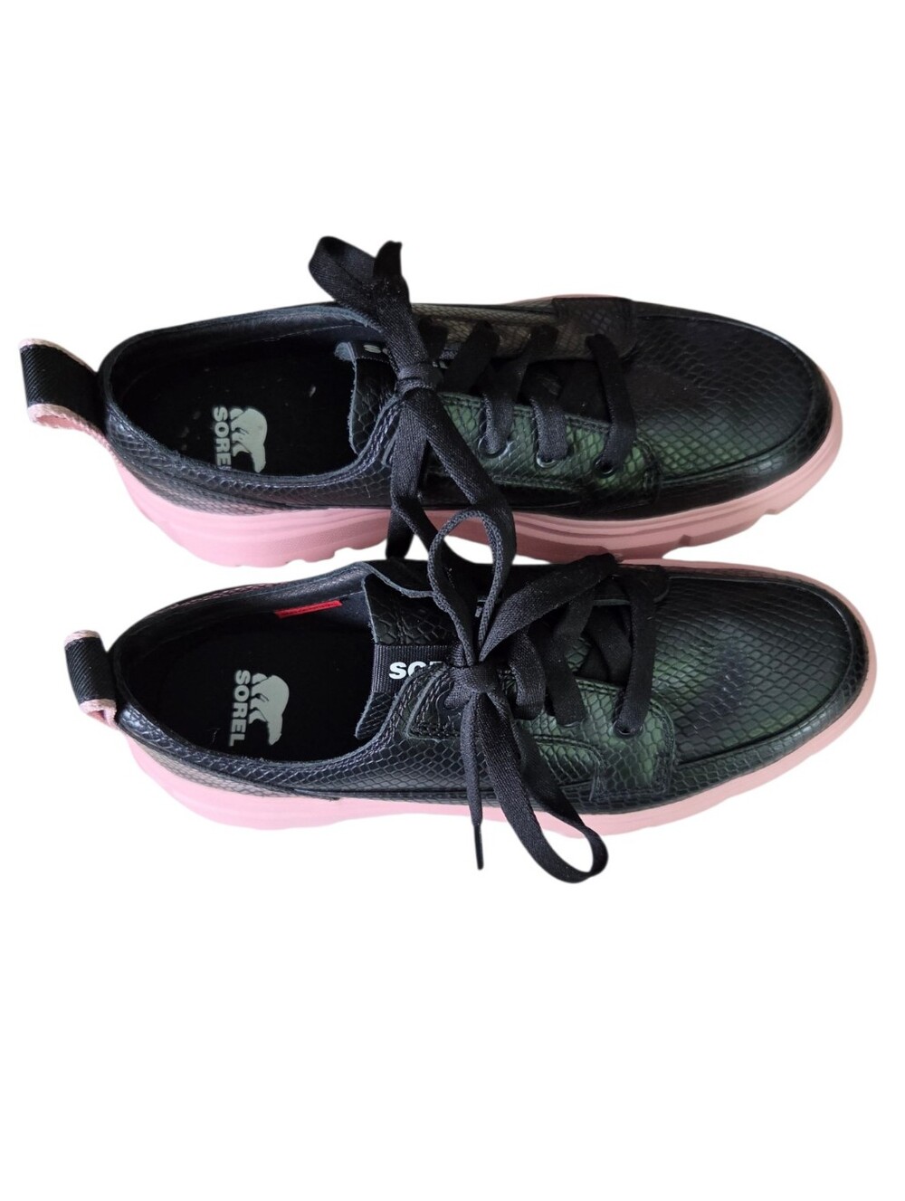 SOREL Caribou X Womens Waterproof Black with Pink Platform Sneakers, size 9.5. - Picture 8 of 10